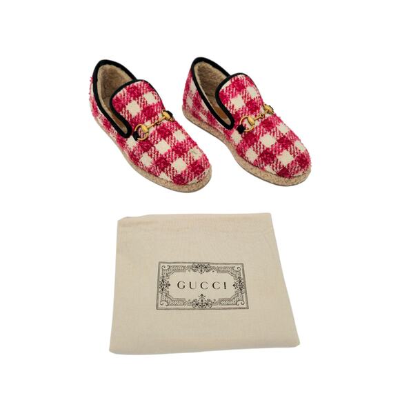 Gucci Horsebit Tweed Loafer Size 38 US 8 Shearling Lined Red White Slipper - Picture 2 of 9